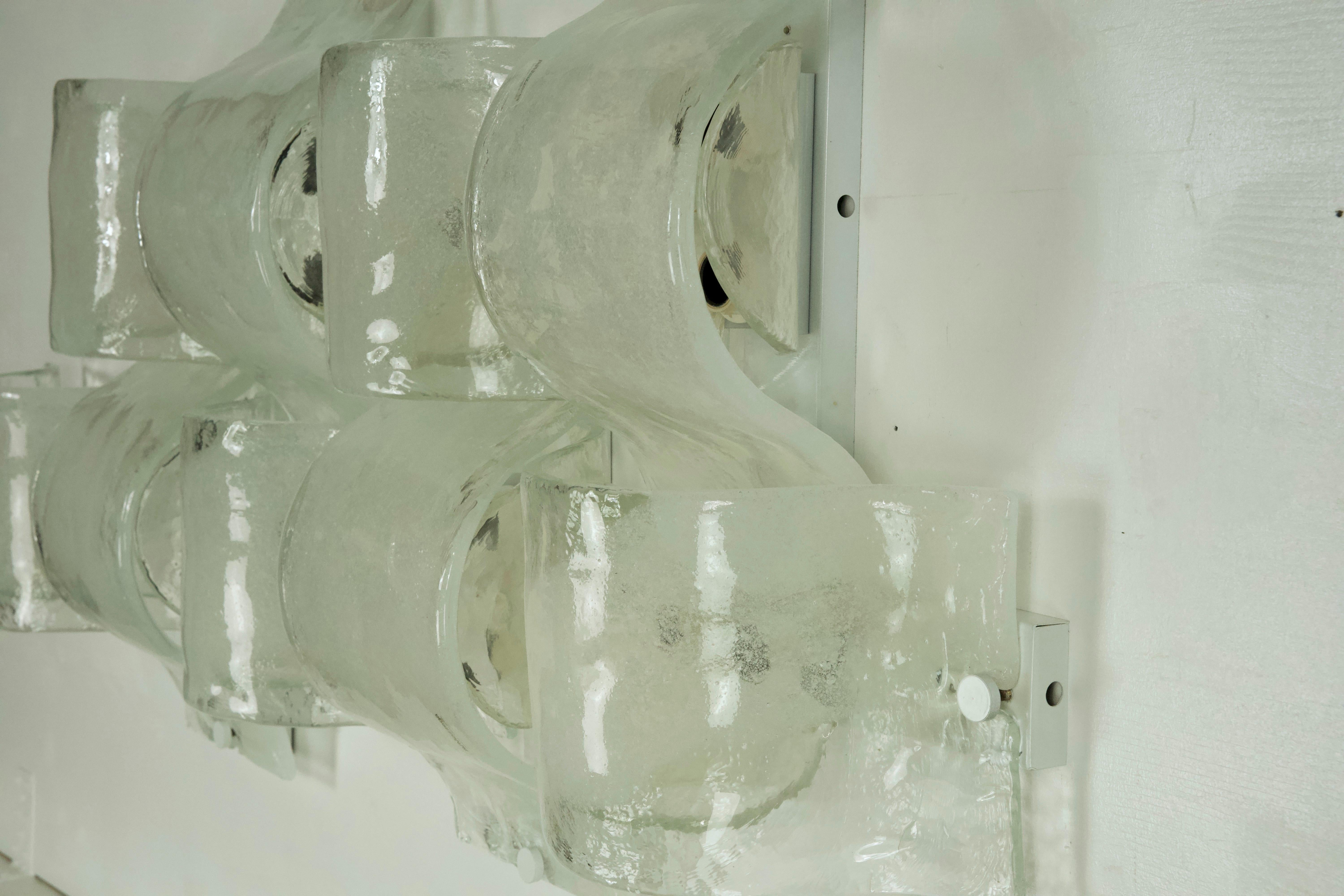Rare Postmodern panel of 9 sconces in pulegoso murano glass, Mazzega 1970s For Sale 7