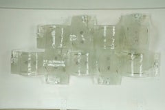 Rare Postmodern panel of 9 sconces in pulegoso murano glass, Mazzega 1970s