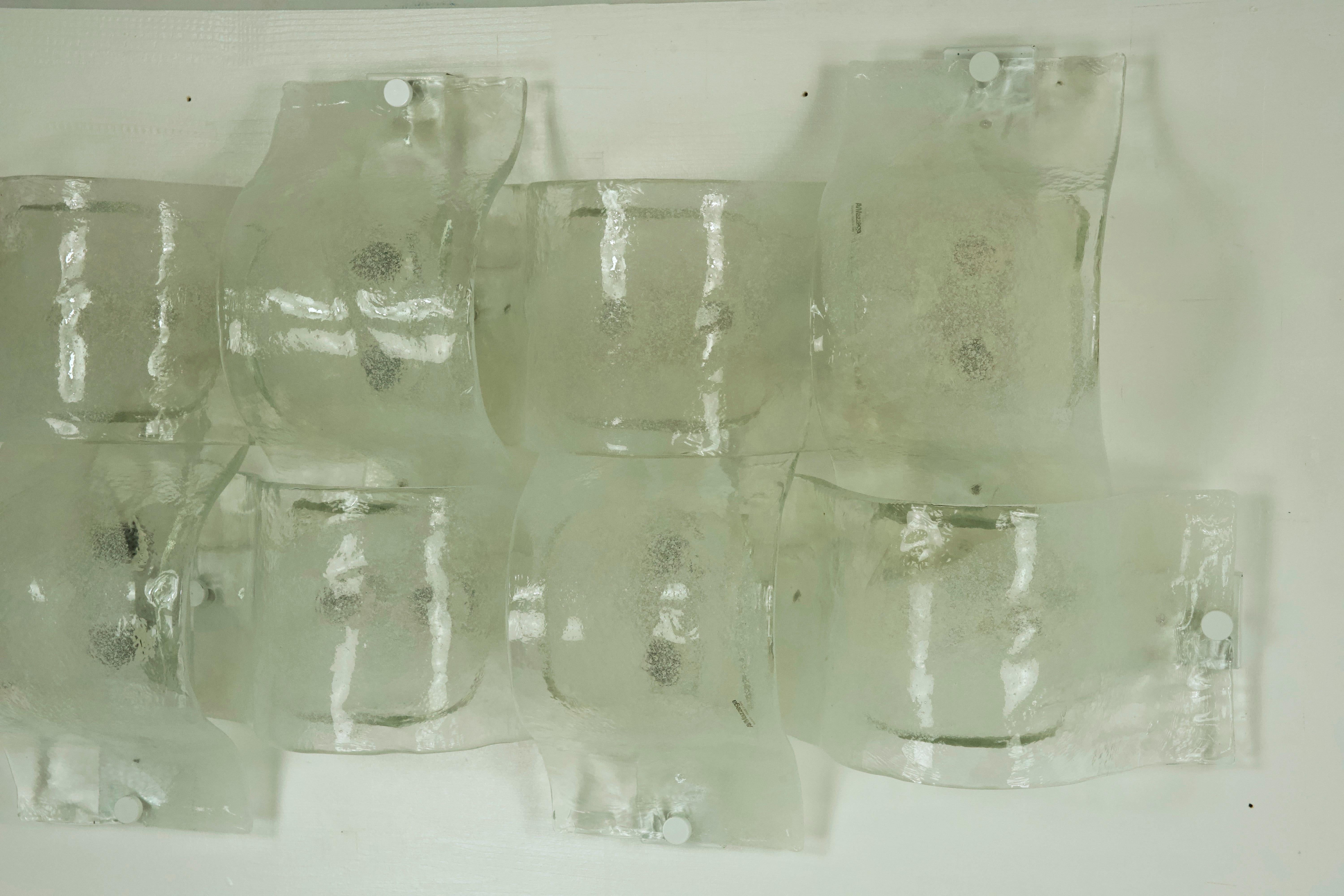20th Century Rare Postmodern panel of 9 sconces in pulegoso murano glass, Mazzega 1970s For Sale