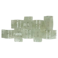 Rare Postmodern panel of 9 sconces in pulegoso murano glass, Mazzega 1970s