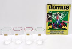Raro juego posmoderno de cuatro vasos hexagonales de Murano de Cenedese, Italia
