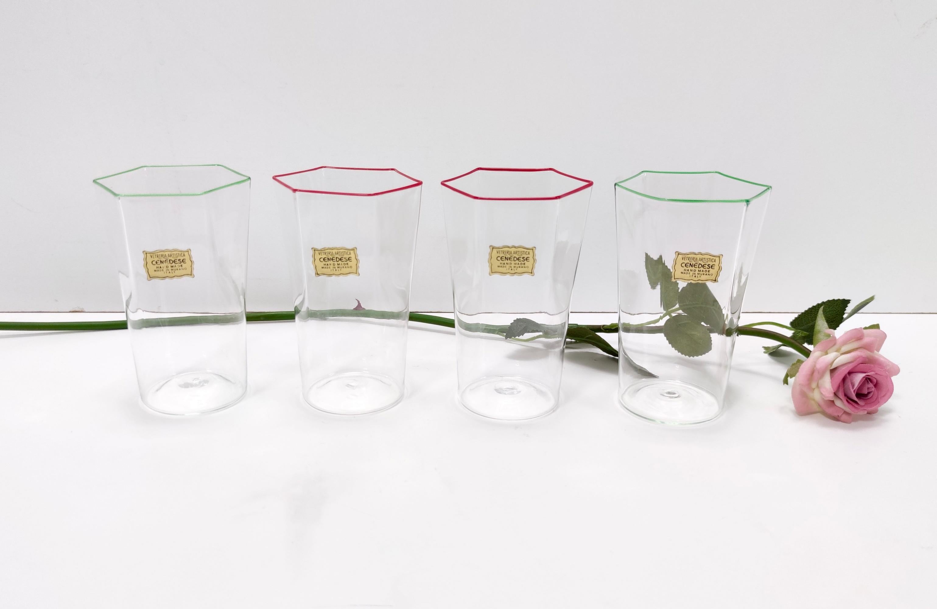 Post-Modern Rare Postmodern Set of Four Hexagonal Murano Glasses by Cenedese, Italy
