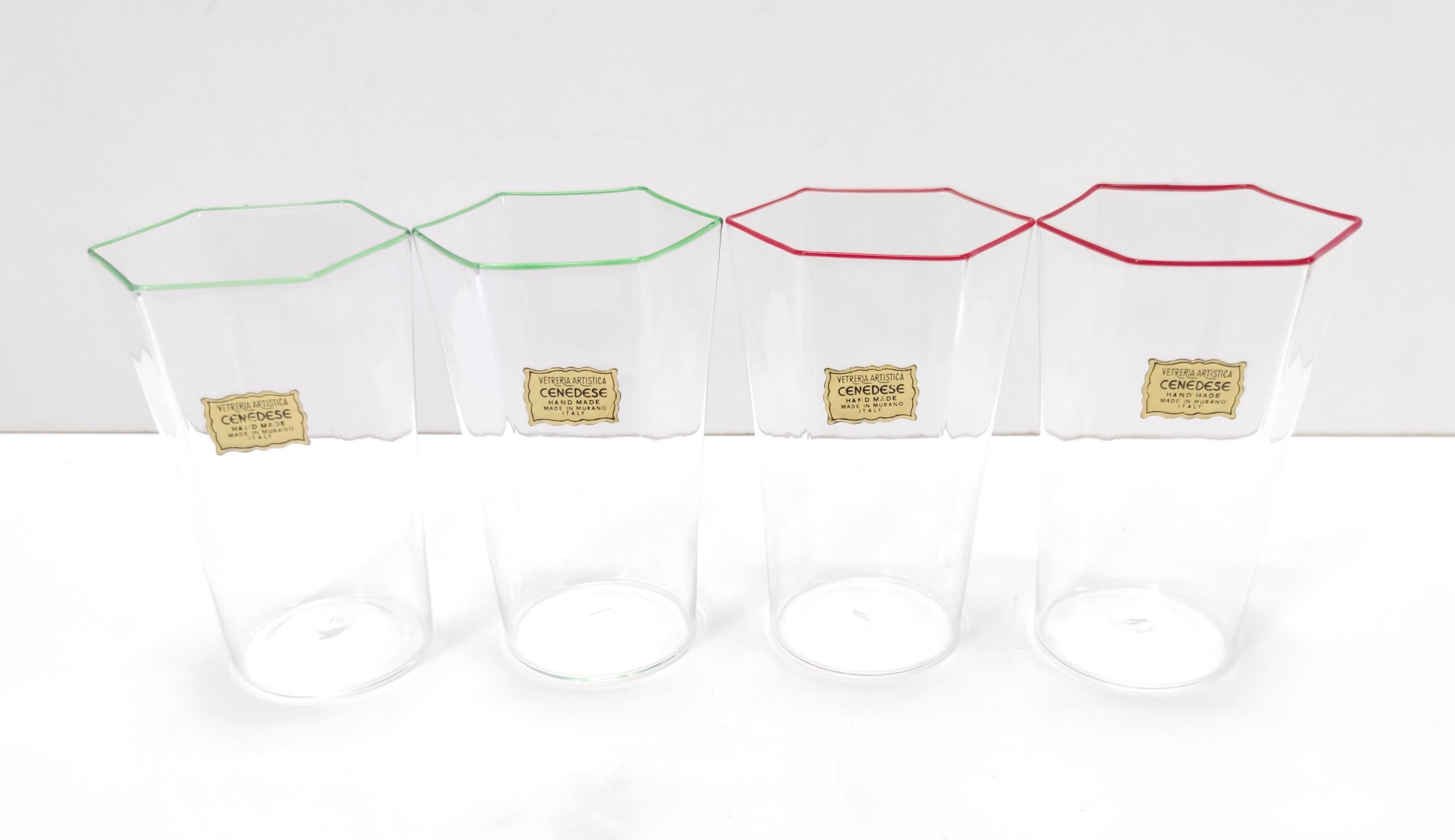 Rare Postmodern Set of Four Hexagonal Murano Glasses by Cenedese, Italy In Excellent Condition In Bresso, Lombardy