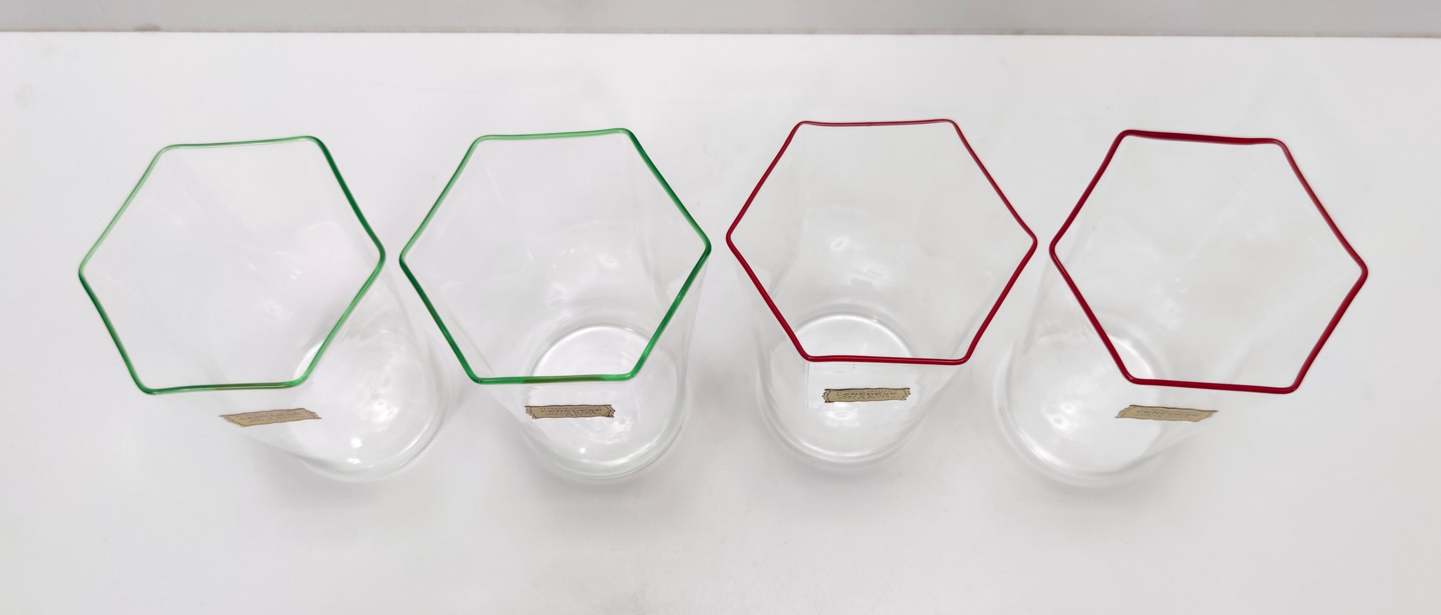Rare Postmodern Set of Four Hexagonal Murano Glasses by Cenedese, Italy 1