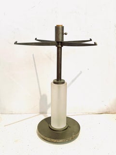 Rare Postmodern Table Lamp Steel Base & Textured Glass