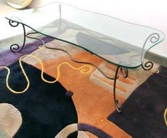 Rare Postmodern Wiggle Coffee Table by Peter Mangan, Iron & Glass, USA, 1990s
