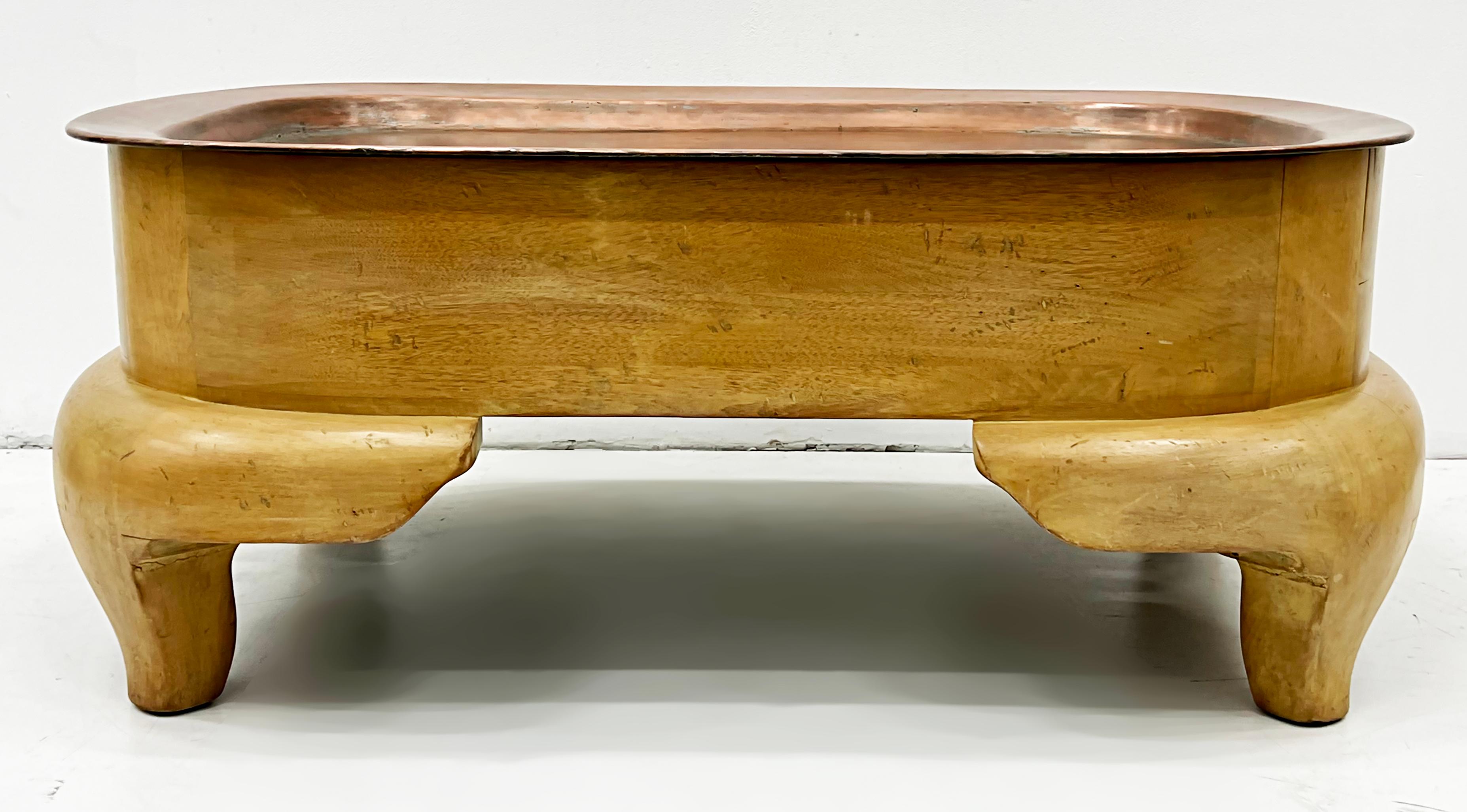 Rare Postmodern Wood Coffee Table with Copper Tray Top In Good Condition In Miami, FL