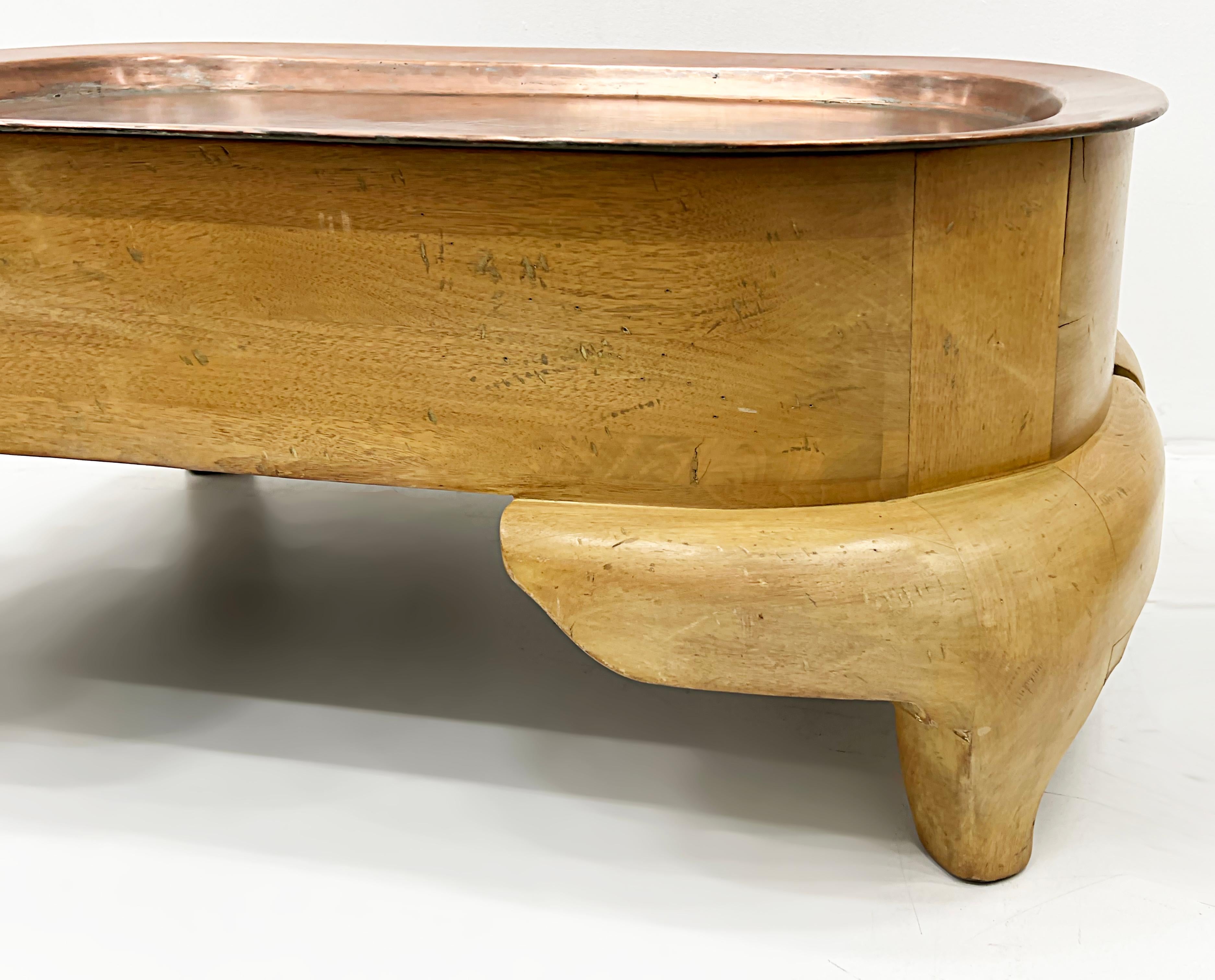 Rare Postmodern Wood Coffee Table with Copper Tray Top 1