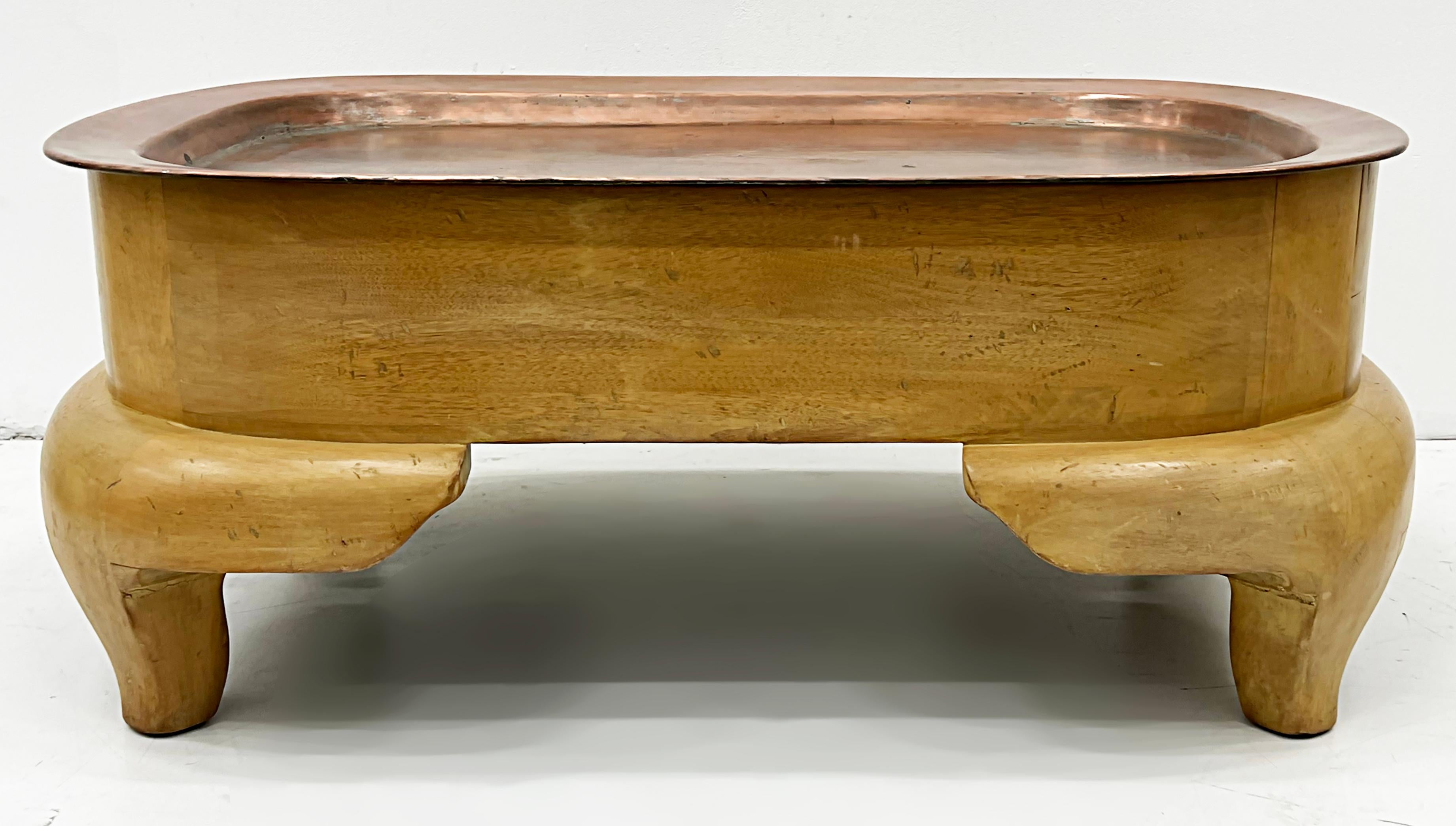 Rare Postmodern Wood Coffee Table with Copper Tray Top 3