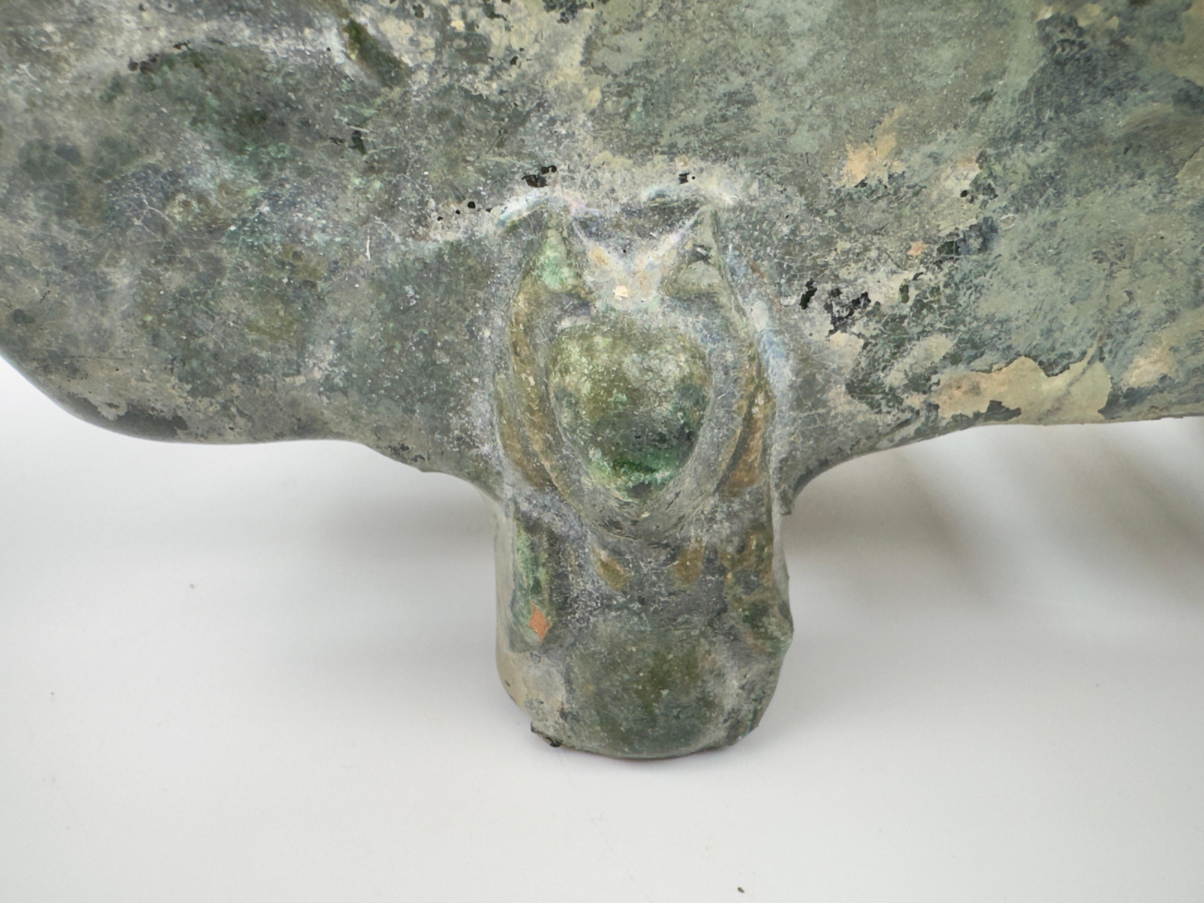 Rare Pottery Rectangular Brazier with cicadas in Green Glaze, Han Dynasty For Sale 4