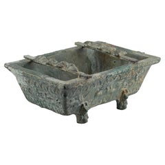 Rare Pottery Rectangular Brazier with cicadas in Green Glaze, Han Dynasty