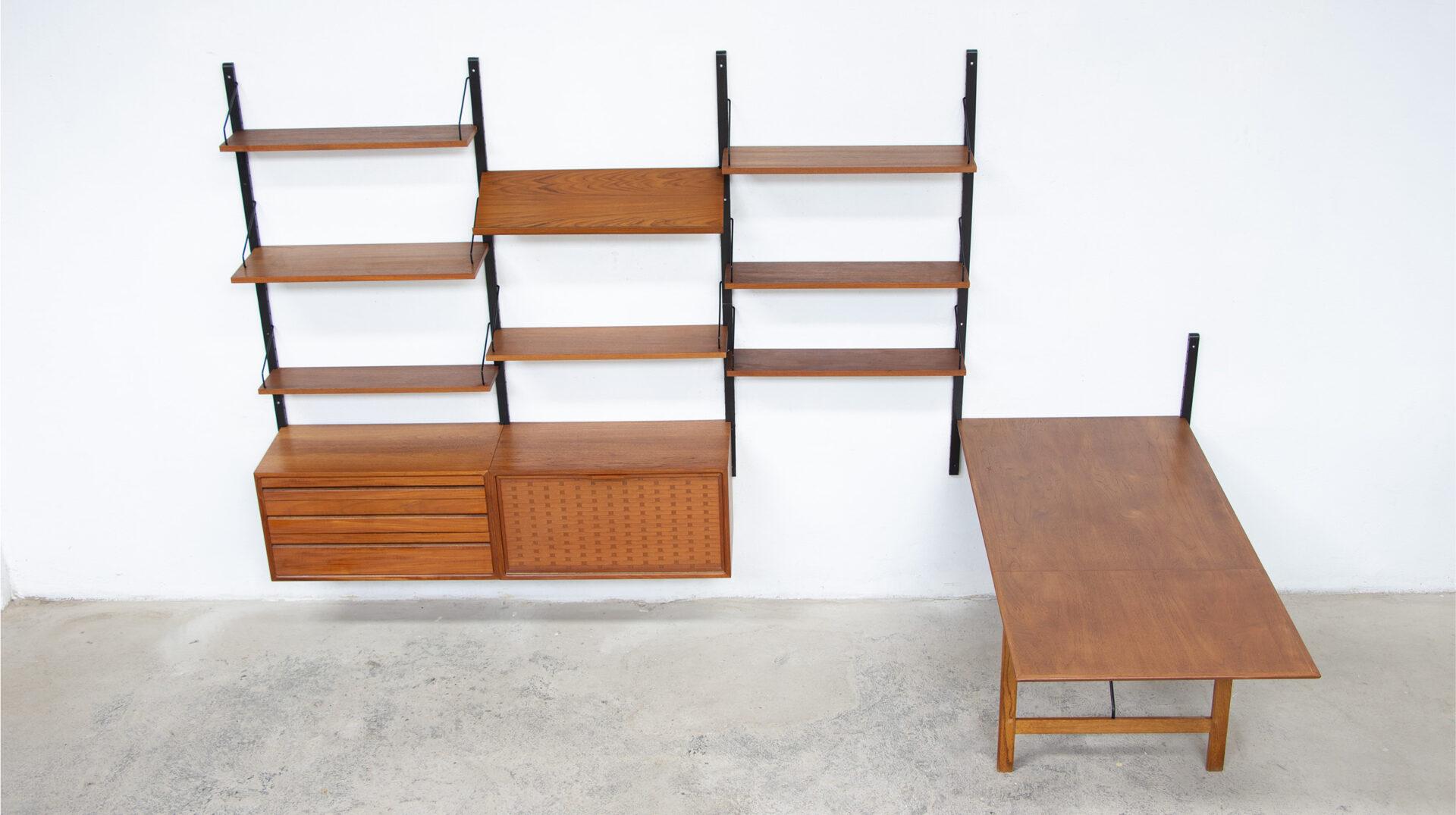 Rare Poul Cadovius Royal system Bookcase with drop-leaf Table, 1960’s siglo XX en venta