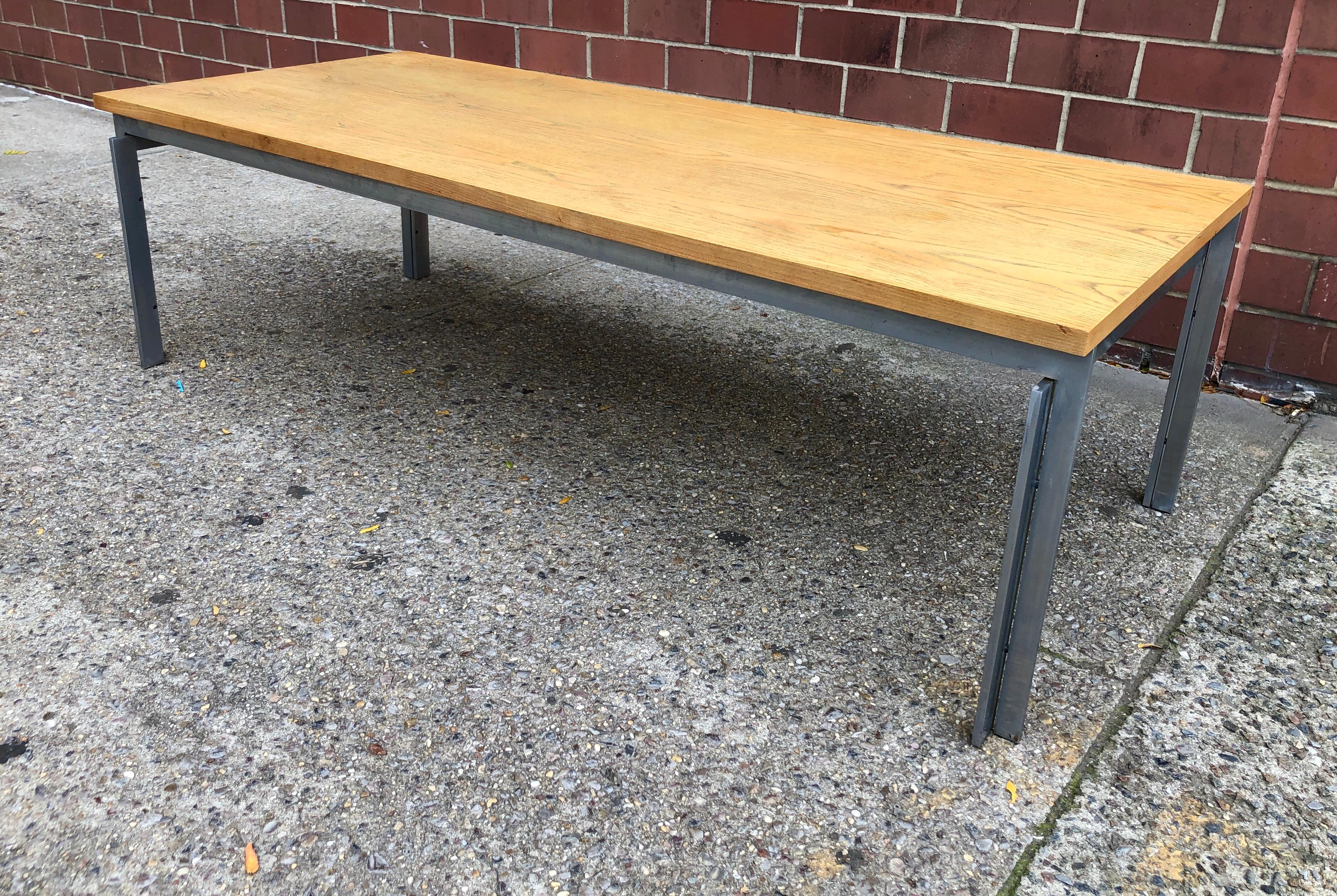 Matte chrome-plated steel frame with figured oak veneer top, circa 1957. Stamped for E. Kold Christensen, Denmark to underside stretcher. The PK-59 table has been out of production for almost 50 years.