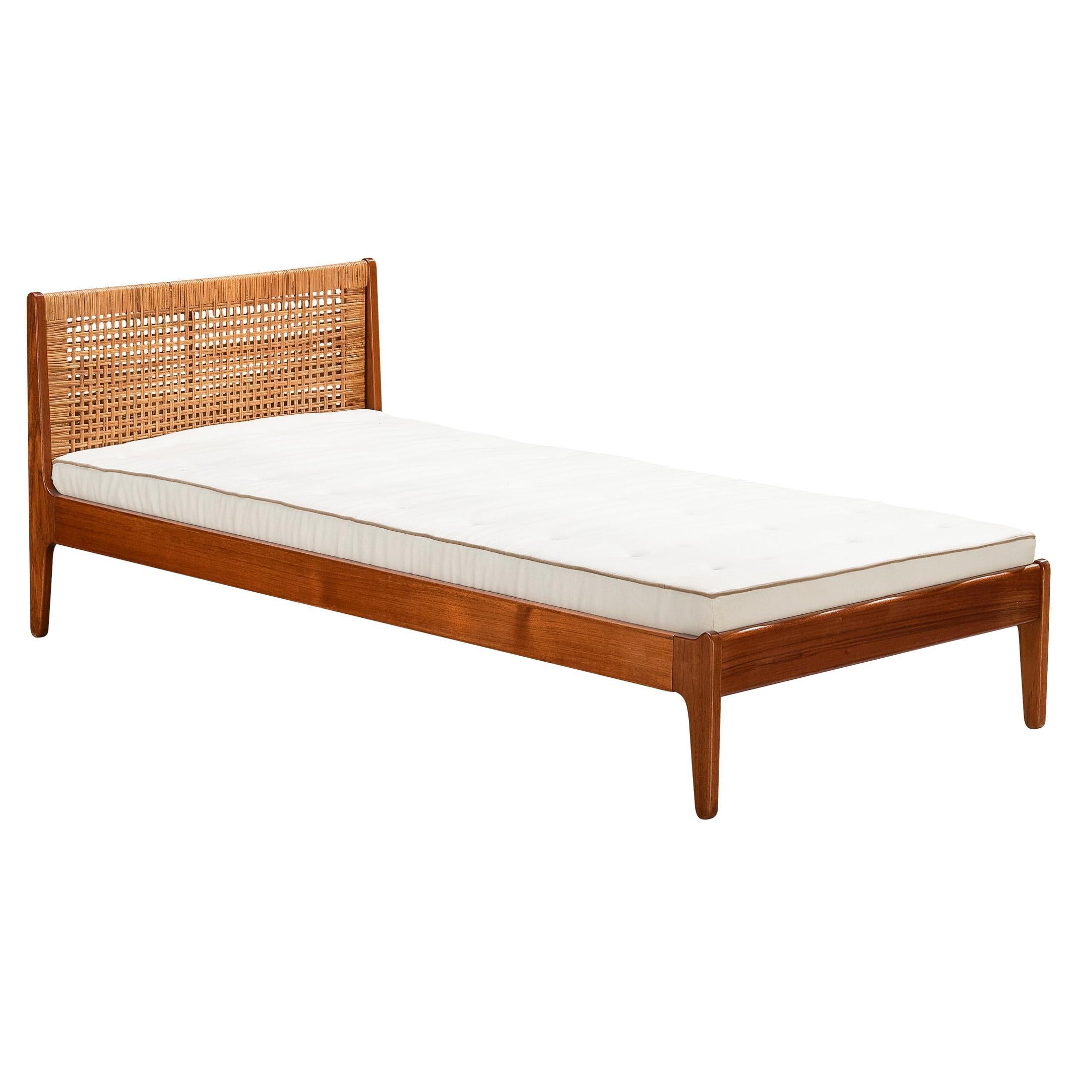 Rare Poul M. Volther Single Bed in Teak and Cane 1950s