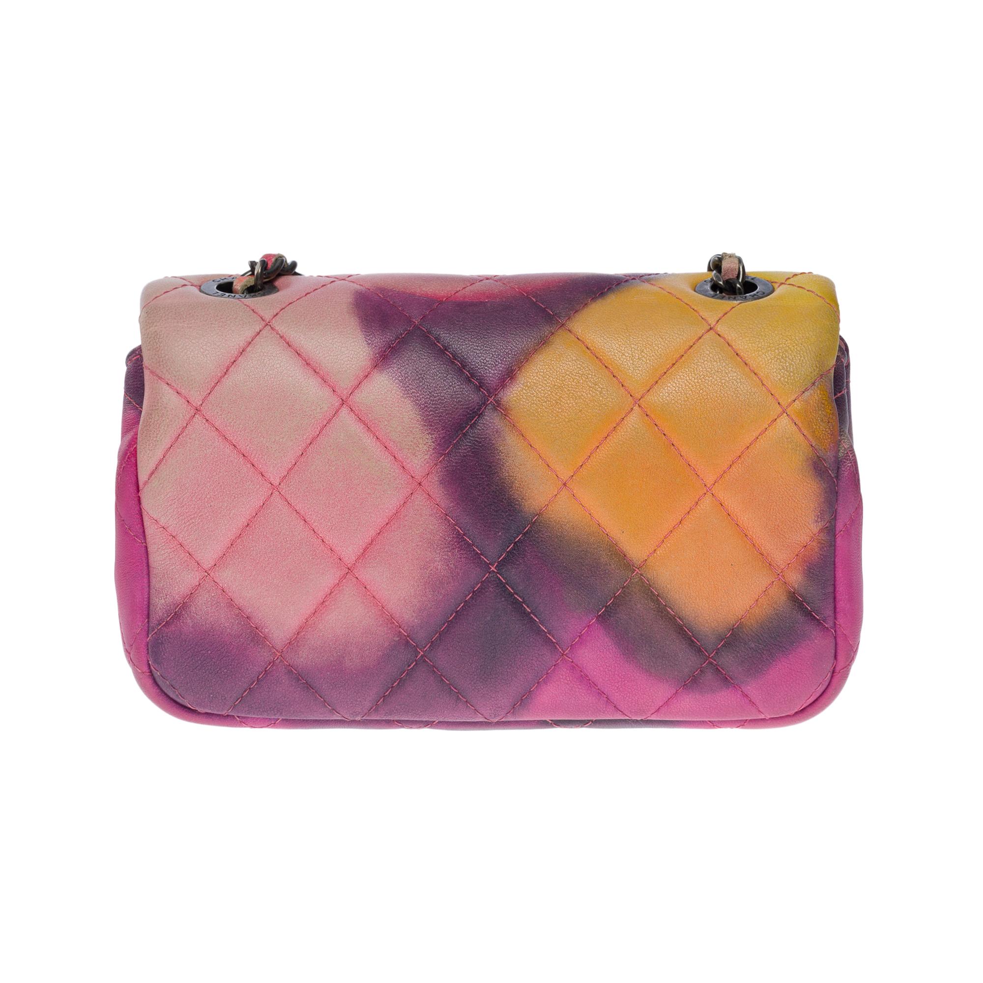 Rare Power Flower Chanel Timeless Mini shoulder bag in multicolor leather, SHW In Good Condition For Sale In Paris, IDF