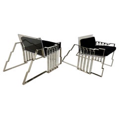 Rare Pr. American Modern Polished Steel & Lucite Chairs, Charles Hollis Jones