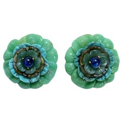 Rare Pr of 18K & Multi-Stone Clip Earrings by Bettina Gabetti for Seaman Schepps
