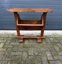 Rare & Practical Art Deco Burl Walnut Wood End or Side Table / Book Trough 1920