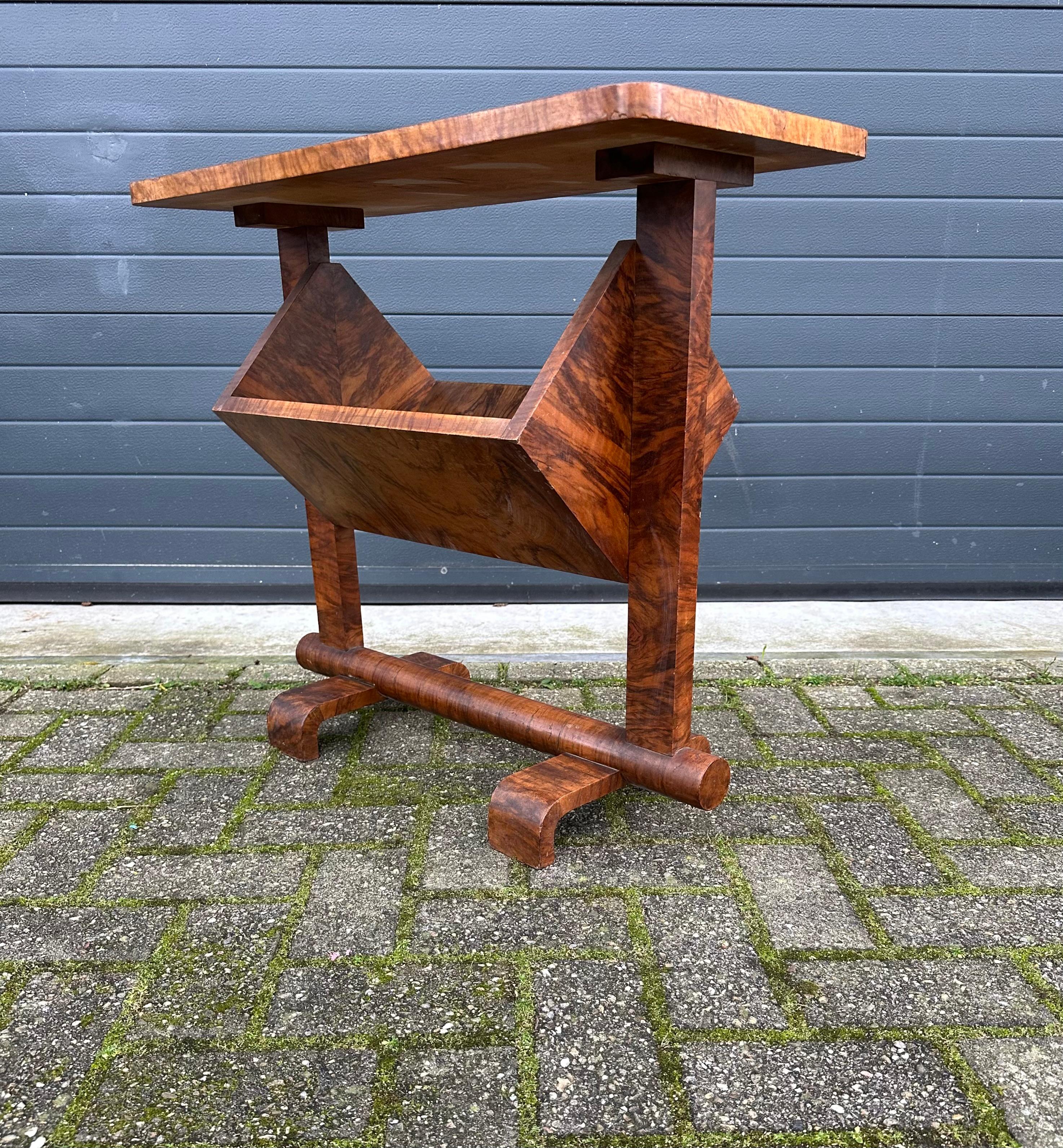 Hand-Crafted Rare & Practical Art Deco Burl Walnut Wood End or Side Table / Book Trough 1920