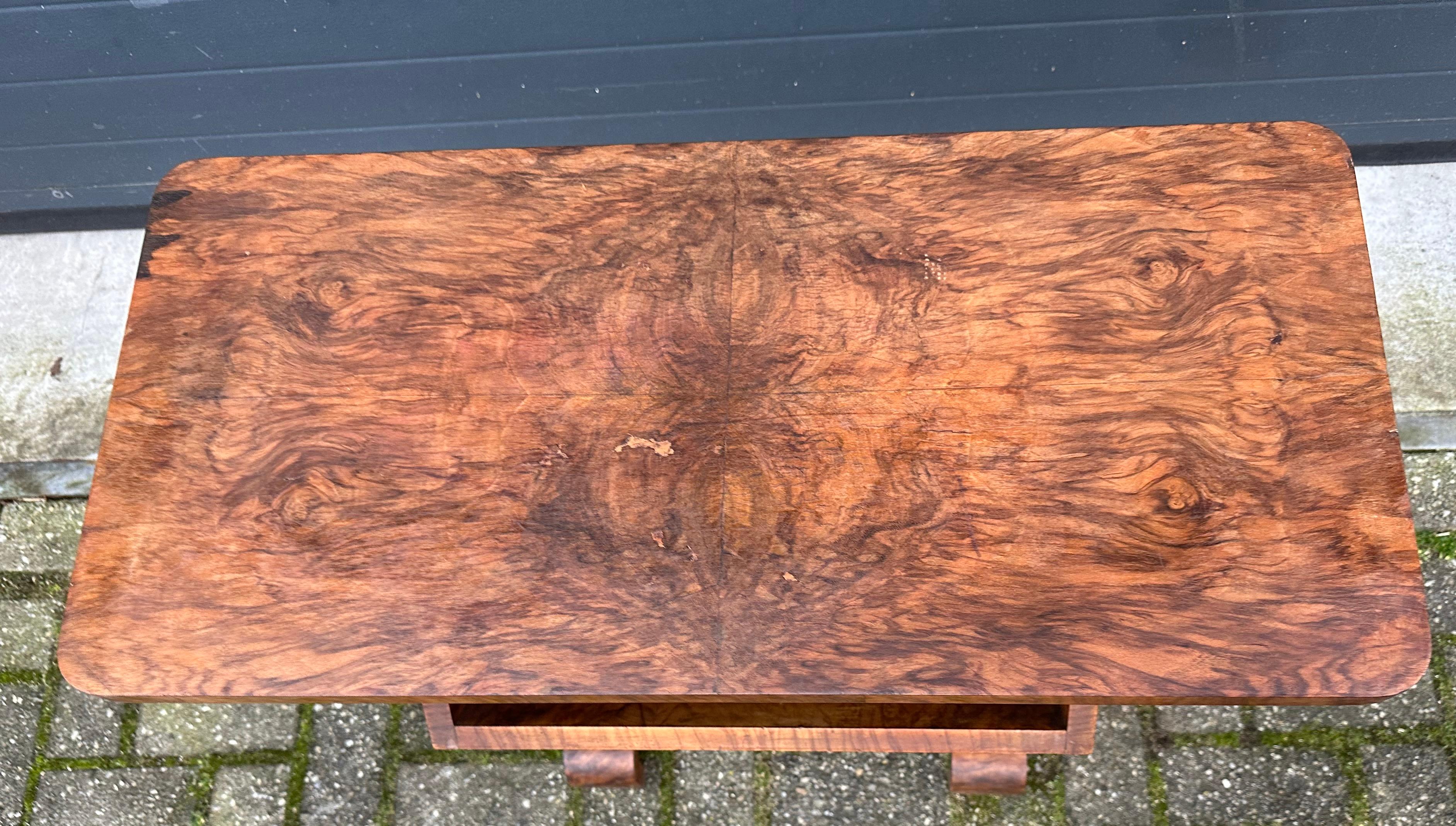 Rare & Practical Art Deco Burl Walnut Wood End or Side Table / Book Trough 1920 2