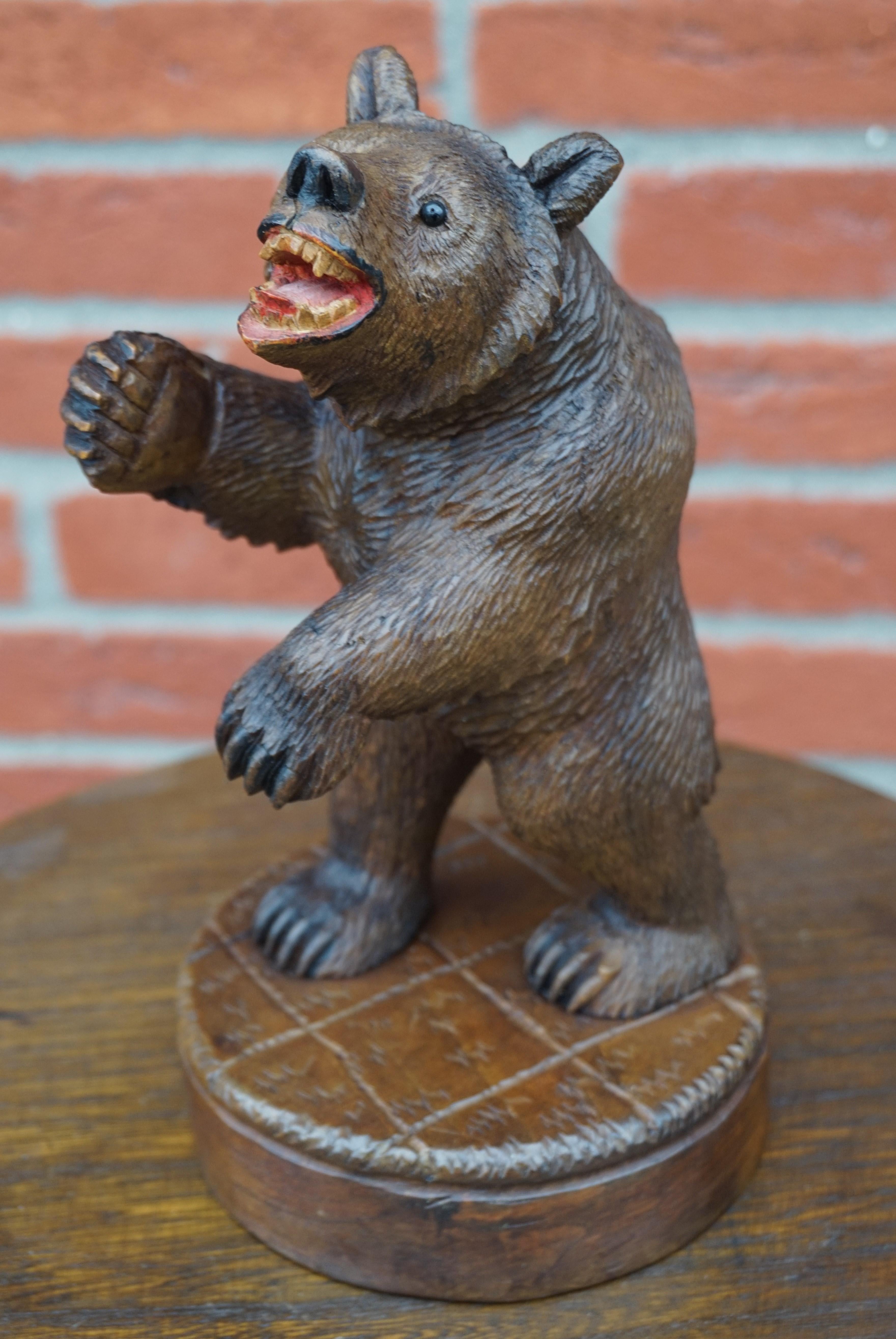 Blackened Rare & Practical Size Antique Black Forest Bear Table or Desk Piece / Sculpture For Sale