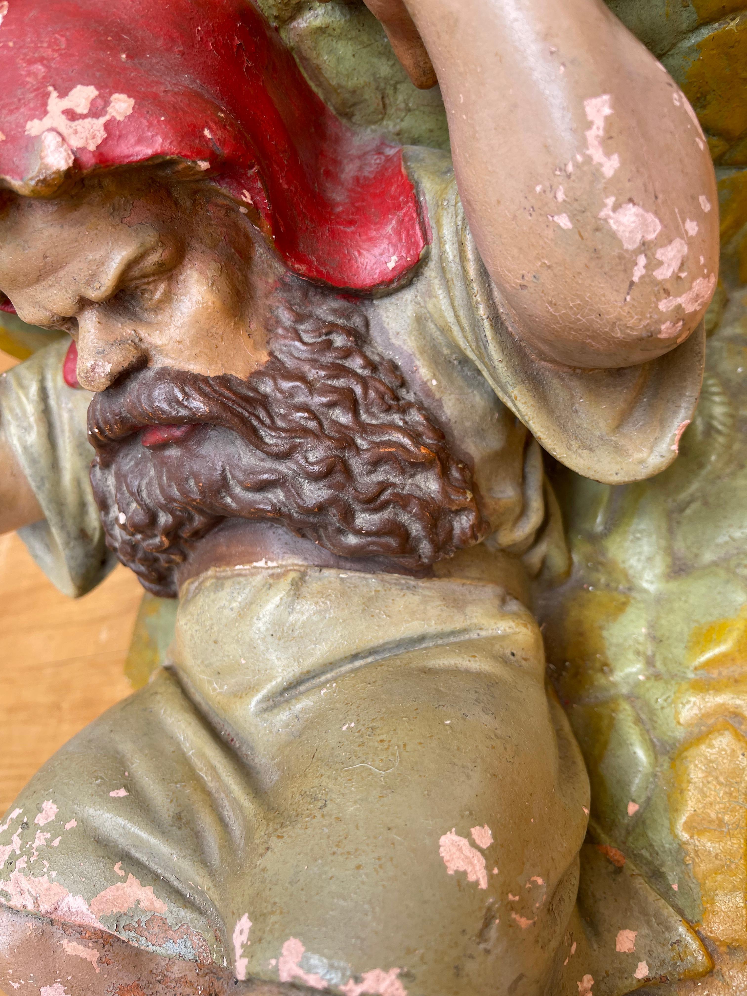 Plaster Rare & Practical Size Antique Hand Painted Gnome Sculpture Wall Bracket or Shelf For Sale