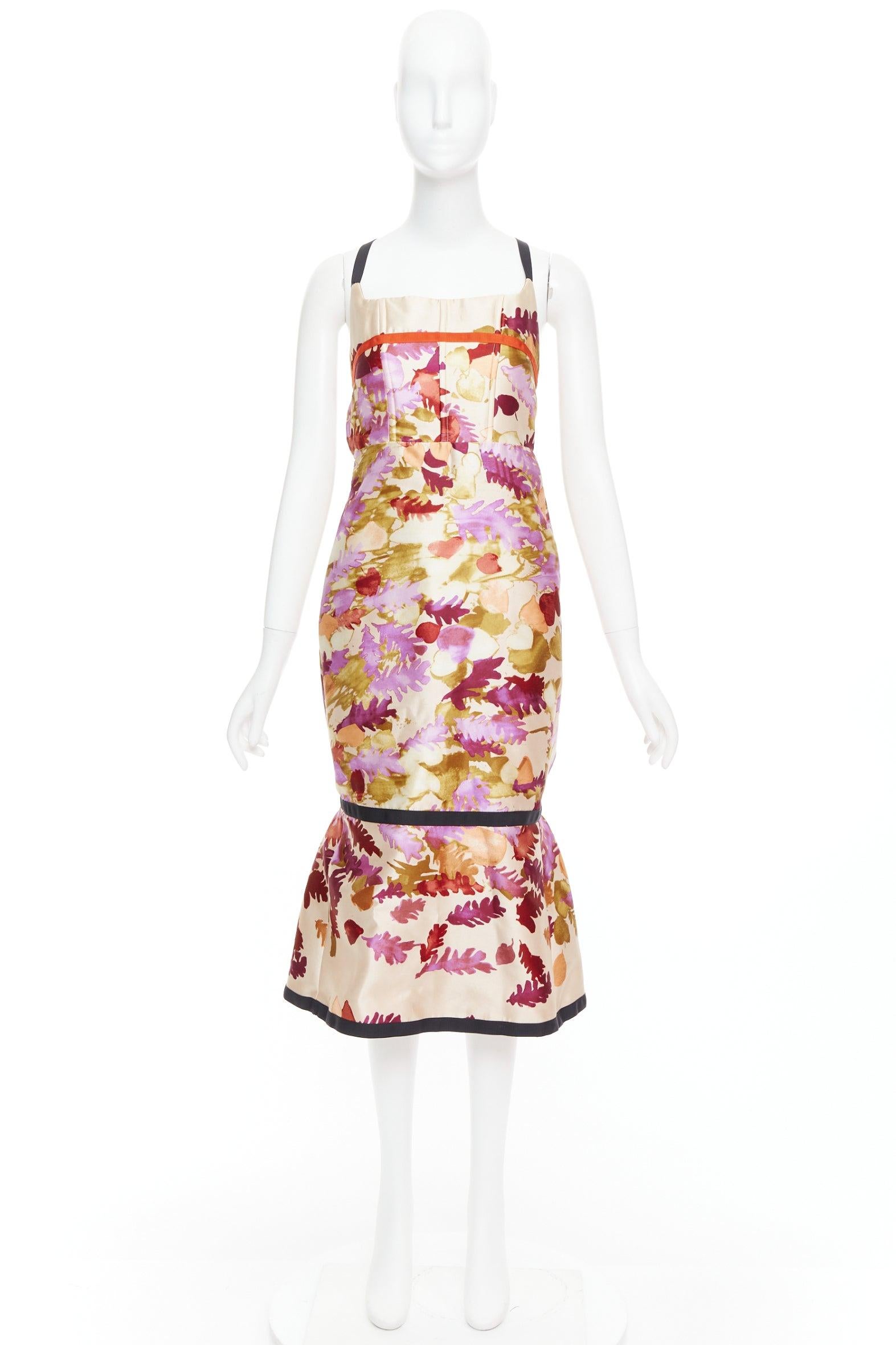 raro PRADA 1999 Pasarela Vintage neopreno duquesa seda floral bondage vestido IT38 en venta 5
