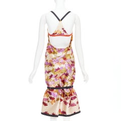 rare PRADA 1999 Runway Vintage neoprene duchess silk floral bondage dress IT38