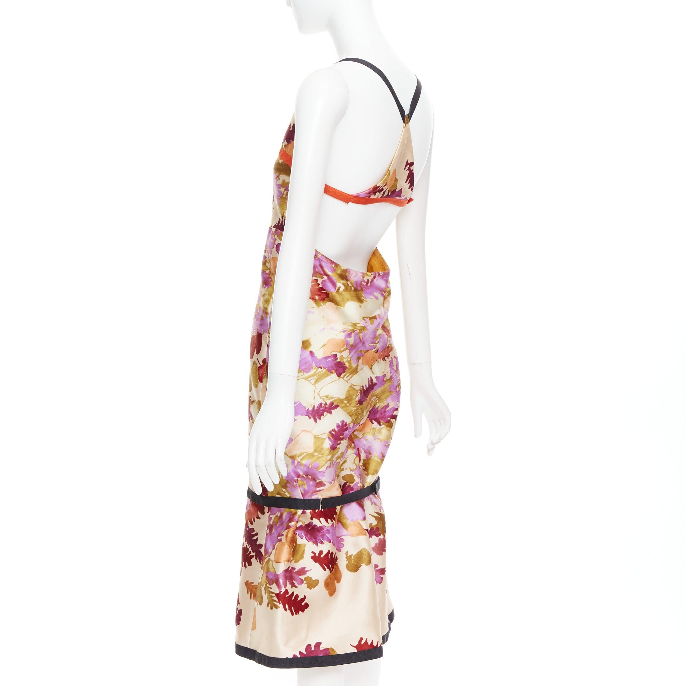 De las mujeres raro PRADA 1999 Pasarela Vintage neopreno duquesa seda floral bondage vestido IT38 en venta