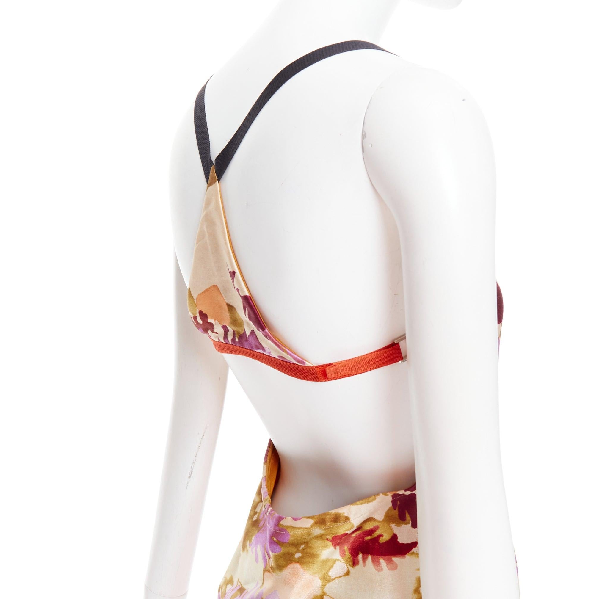 raro PRADA 1999 Pasarela Vintage neopreno duquesa seda floral bondage vestido IT38 en venta 1