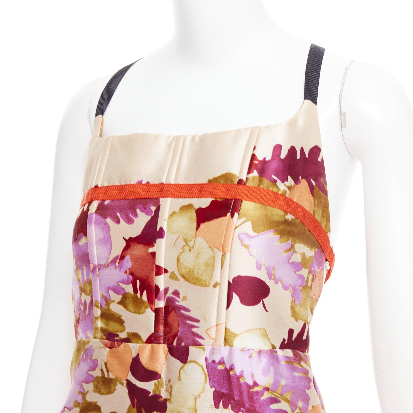 raro PRADA 1999 Pasarela Vintage neopreno duquesa seda floral bondage vestido IT38 en venta 3