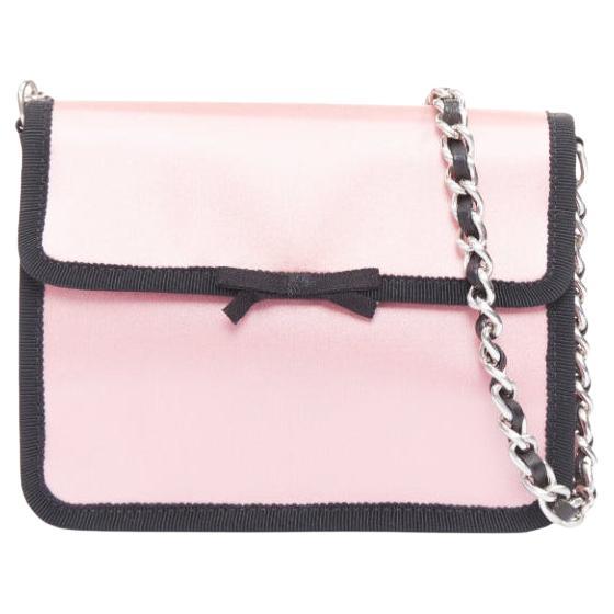 rara PRADA 2003 Vintage bebé seda satén negro grosgrain arco cadena bolso de hombro en venta