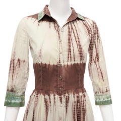 rare PRADA 2004 Runway famous brown green dip dye cotton shirt dress IT38 XS