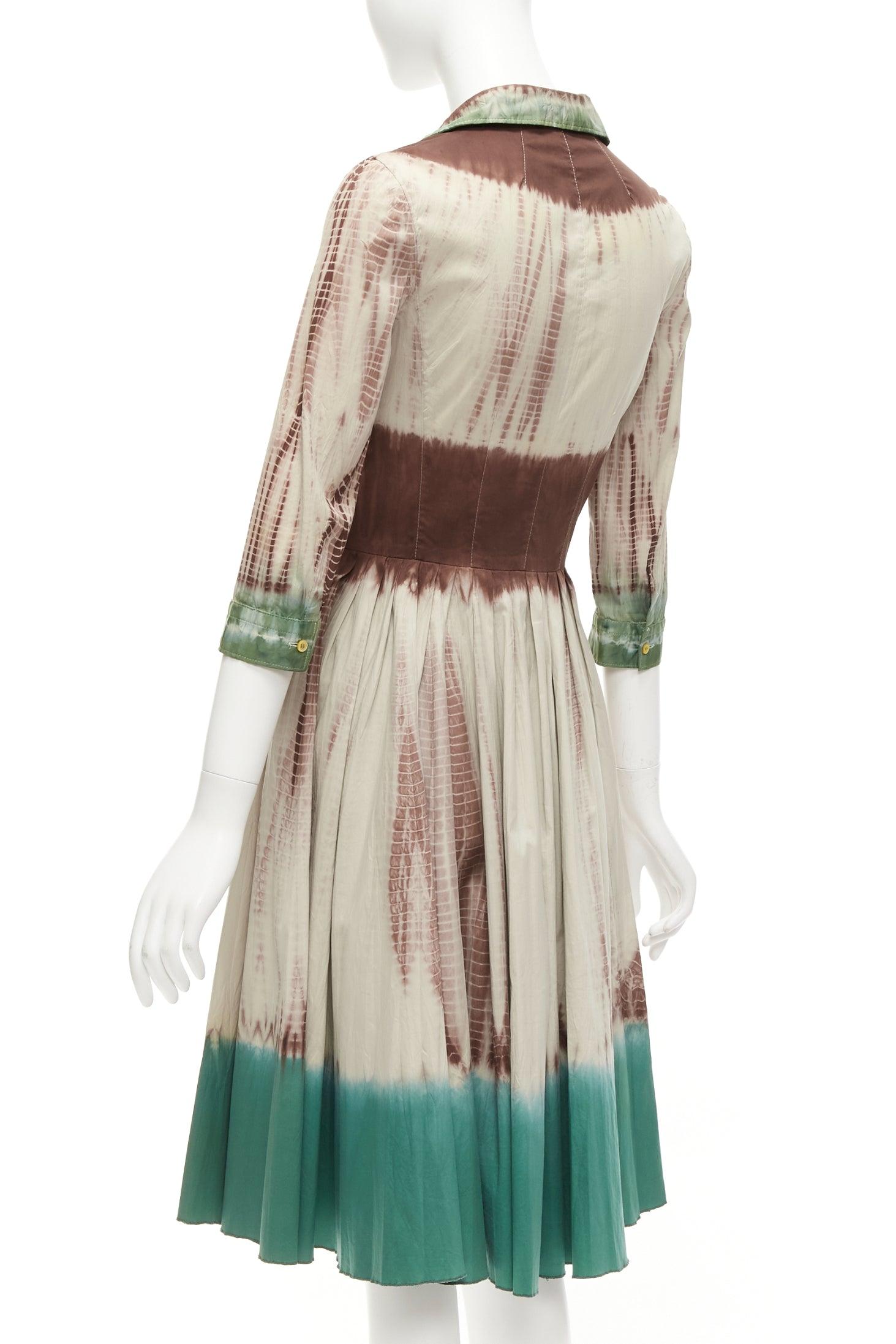 rare PRADA 2004 Runway famous brown green dip dye cotton shirt dress IT38 XS 2