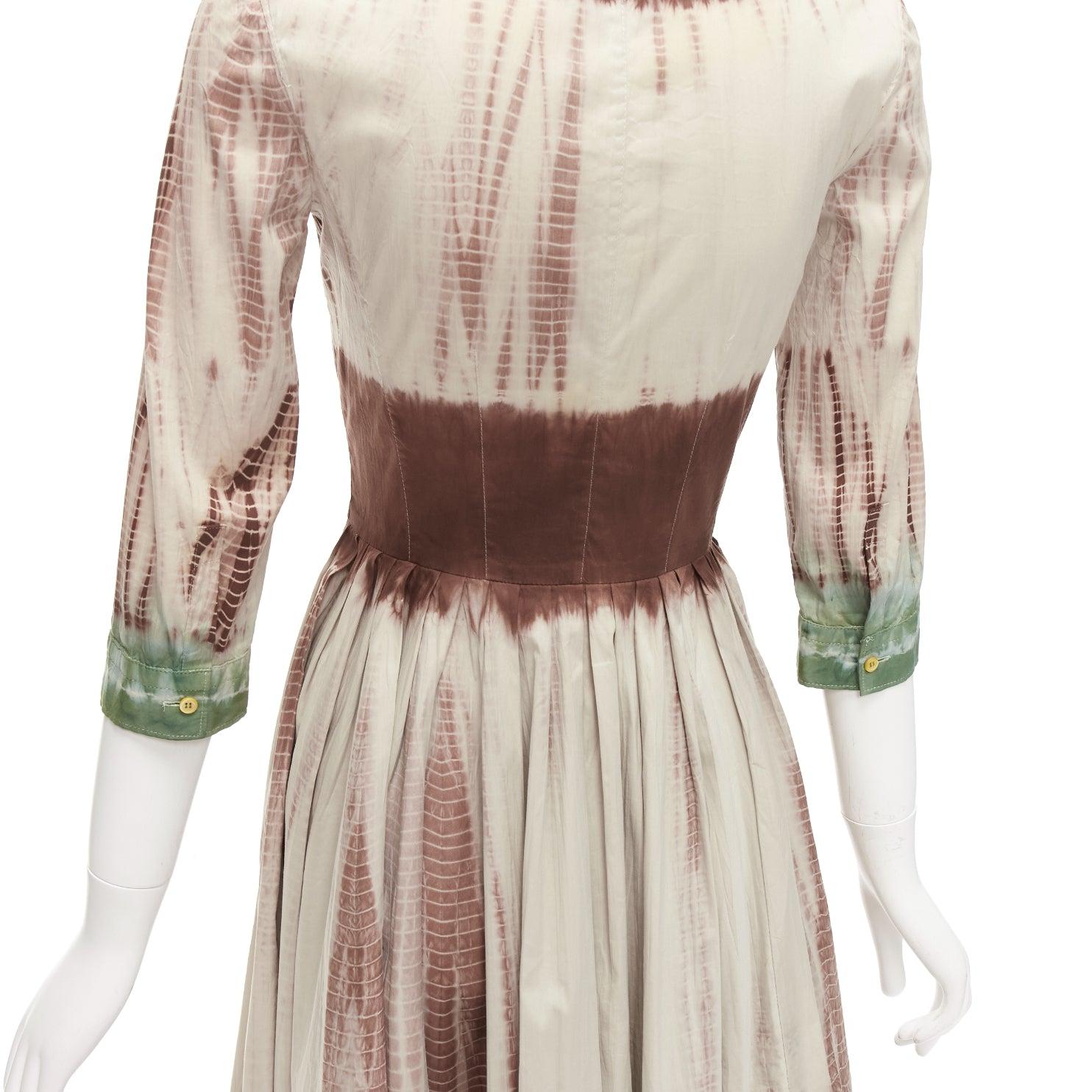 rare PRADA 2004 Runway famous brown green dip dye cotton shirt dress IT38 XS 3