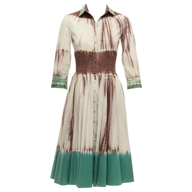 rare PRADA 2004 Runway famous brown green dip dye cotton shirt dress IT38 XS at 1stDibs rare PRADA 2004 Runway famous brown green dip dye cotton shirt dress IT38 XS at 1stDibs