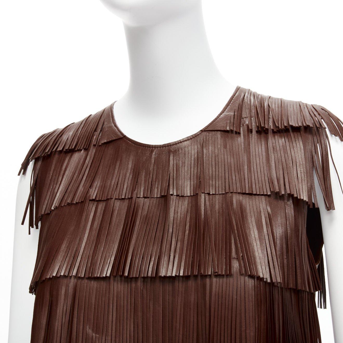rare PRADA 2006 Runway brown leather tiered fringe tunic top IT40 S Mary Kate Olsen
Reference: TGAS/D00416
Brand: Prada
Designer: Miuccia Prada
Collection: 2006 - Runway
As seen on: Mary Kate Olsen
Material: Leather
Color: Brown
Pattern: