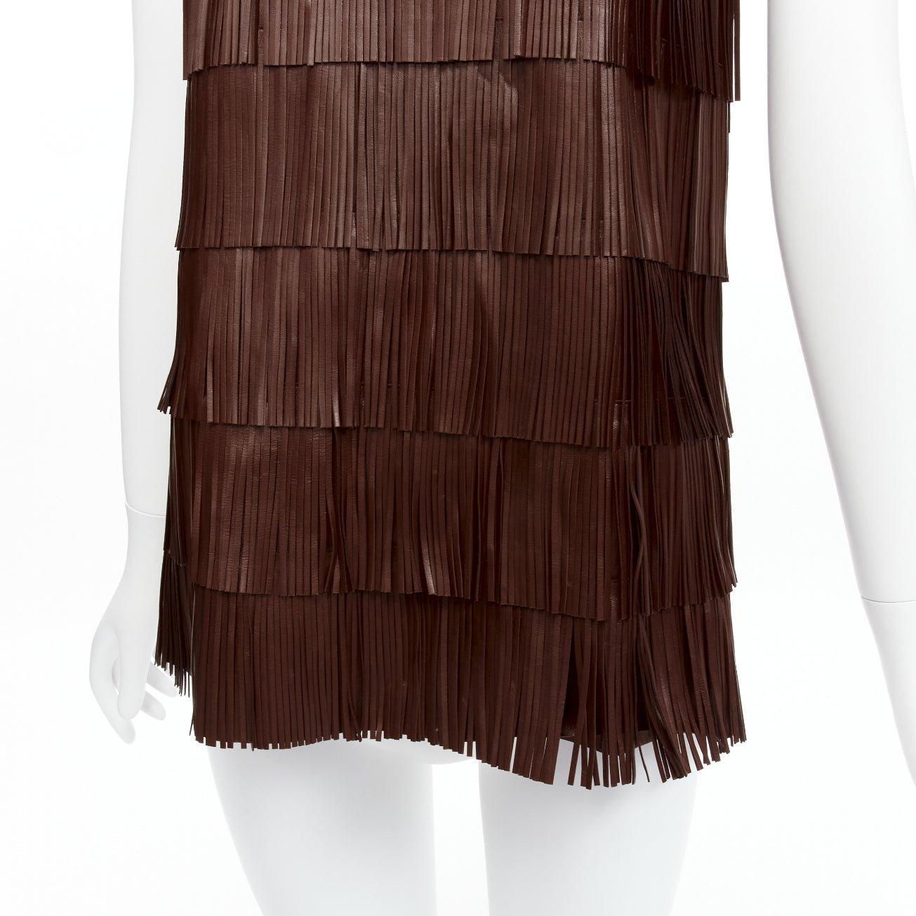 rare PRADA 2006 Runway brown leather tie fringe tunic top IT40 S Mary Kate Olsen 3