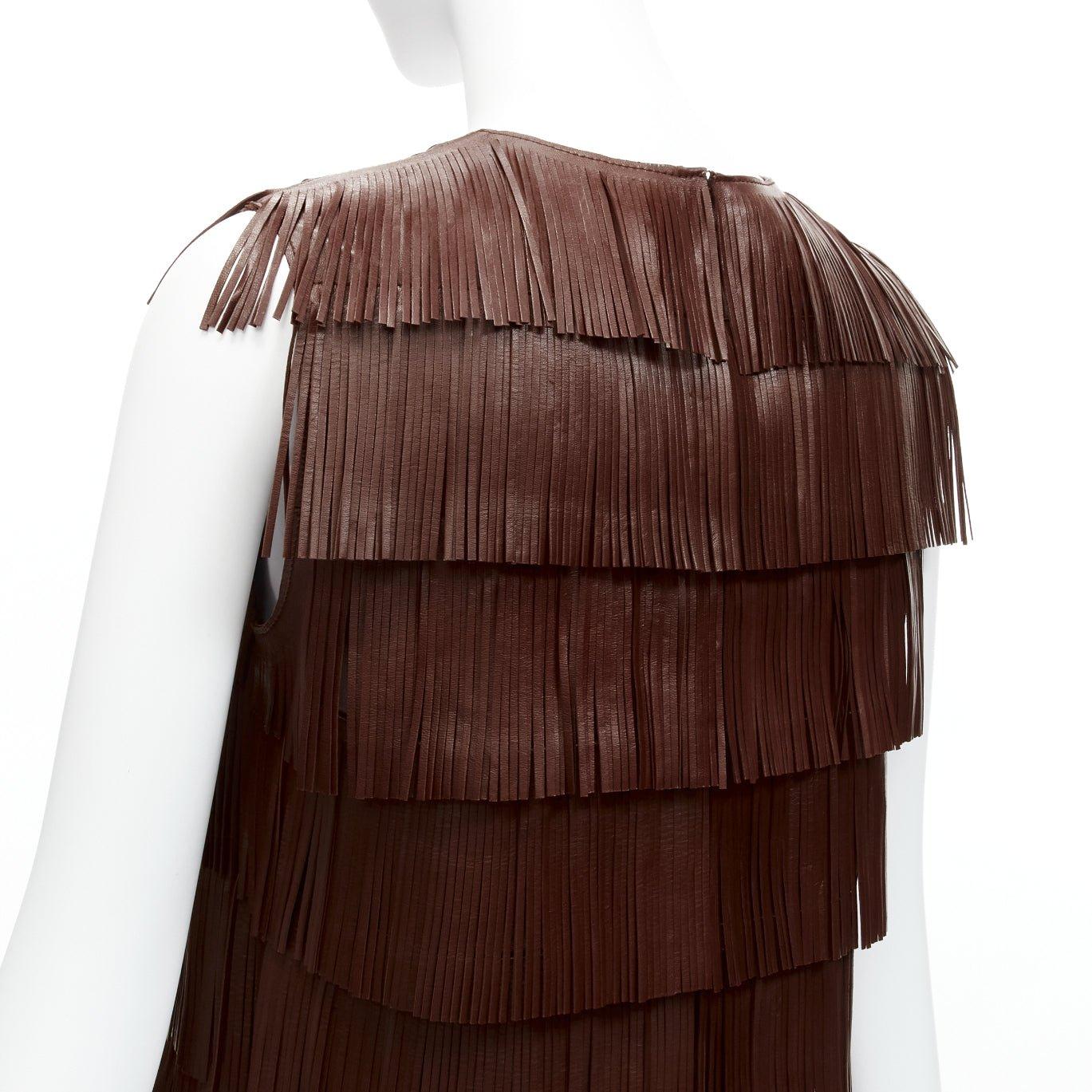 rare PRADA 2006 Runway brown leather tie fringe tunic top IT40 S Mary Kate Olsen 4