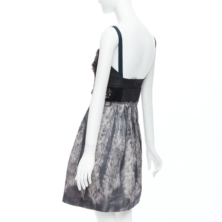 rare PRADA 2006 Runway grey silk fur bolts embellished dress IT40 S For  Sale at 1stDibs