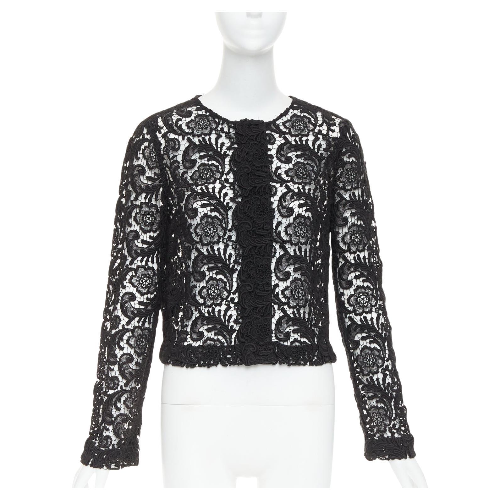 raro PRADA 2008 Vintage nero 3D guipure pizzo trasparente giacca cropped IT40 S