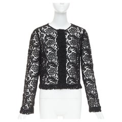 raro PRADA 2008 Vintage nero 3D guipure pizzo trasparente giacca cropped IT40 S
