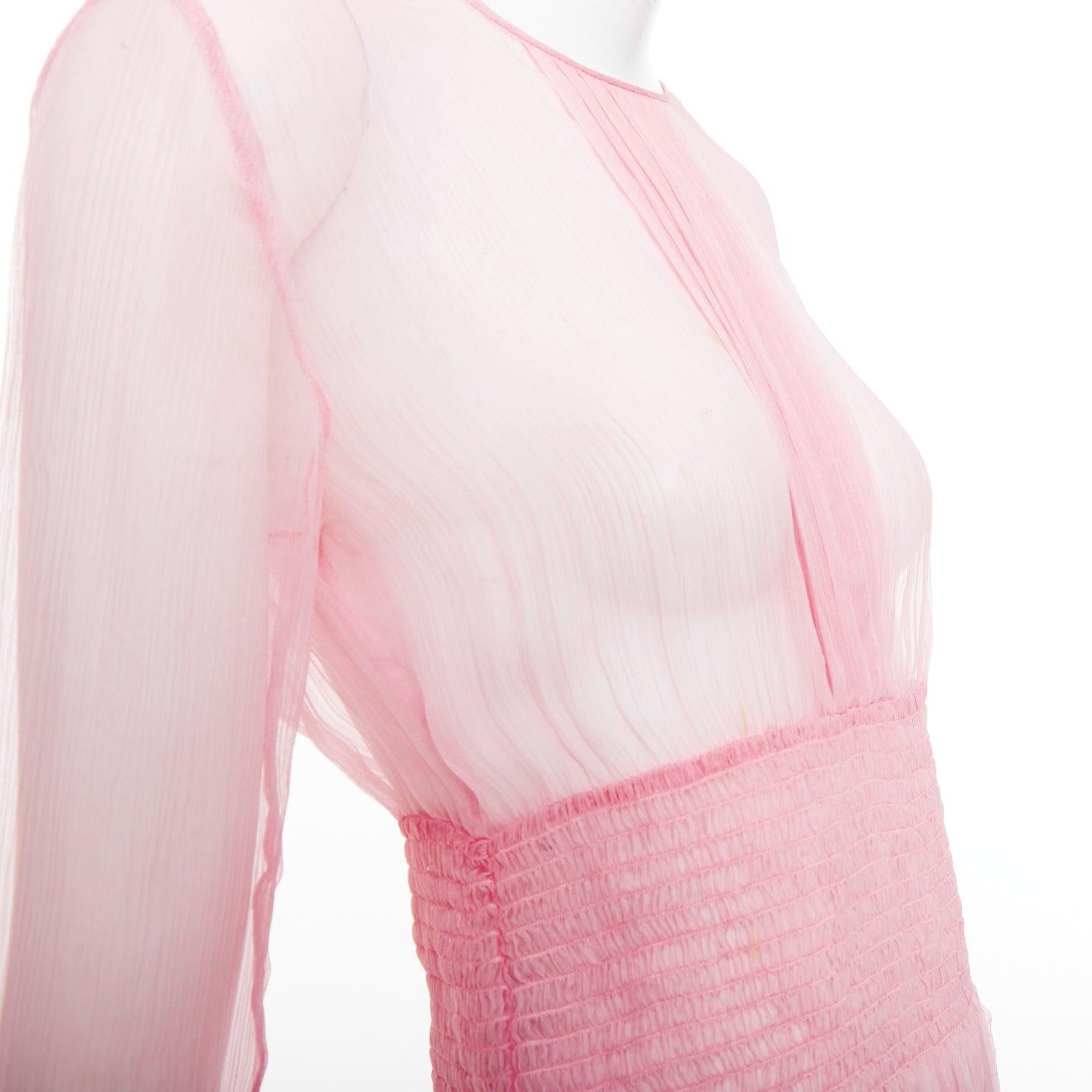 selten PRADA 2012 rosa durchsichtige Seide Chiffon grün schwarz Flamme Knie Kleid IT42 M im Angebot 2