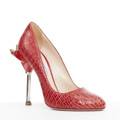 rare PRADA 2012 Runway 50s Hot Rod red croc red rocket flame heel pump EU36