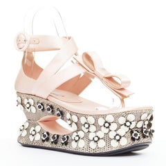 rare PRADA 2013 Runway pink satin floral petal embellished Geisha platform EU36