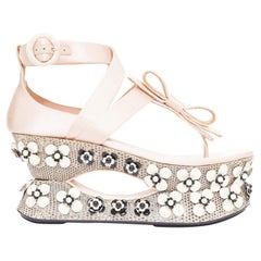 rare PRADA 2013 Runway pink satin floral petal embellished Geisha platform EU36