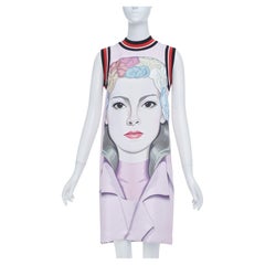 rare PRADA 2014 Runway Jeanne Detallante graphic face portrait wool mini dress S