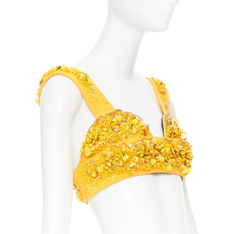 Bianco rare PRADA 2014 Runway yellow wool crystal jewel encrusted bustier top IT38 XS in vendita