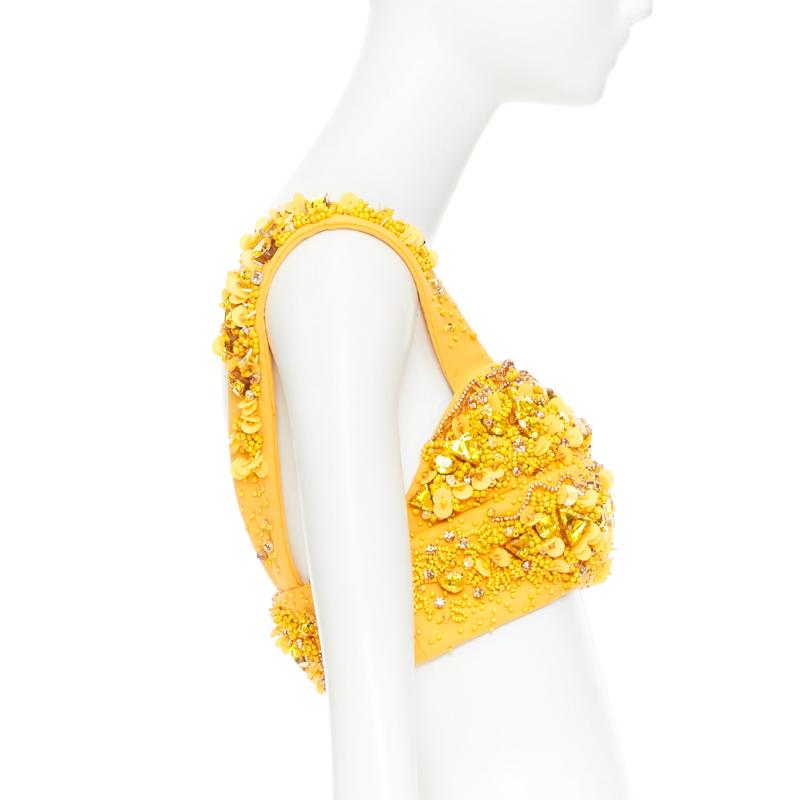 rare PRADA 2014 Runway yellow wool crystal jewel encrusted bustier top IT38 XS In condizioni Nuovo in vendita a Hong Kong, NT