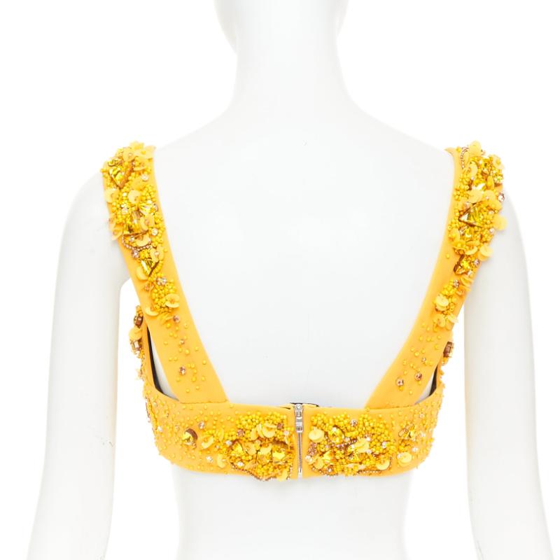 Donna rare PRADA 2014 Runway yellow wool crystal jewel encrusted bustier top IT38 XS in vendita